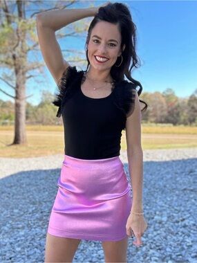 Shimmery Pink Metallic Mini Skirt